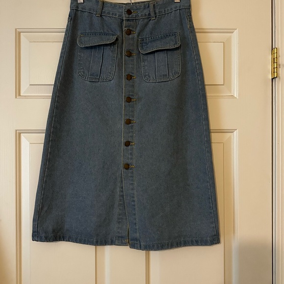 Denim Midi Skirt with Button Front - Picture 3 of 5